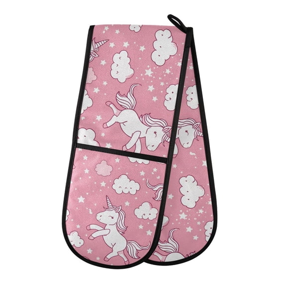 Dailycode Double Sided Oven Mitt with Loop Heat Resistant Kitchen Long Potholders 7" x 35" Lively Unicorn Star Cloud