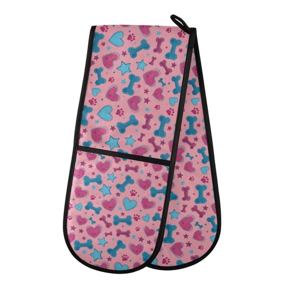 Dailycode Double Sided Oven Mitt with Loop Heat Resistant Kitchen Long Potholders 7" x 35" Love Heart Bones Paw Star