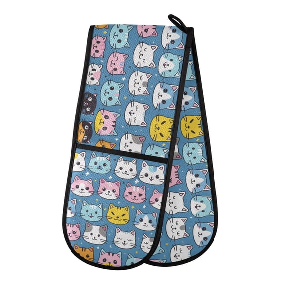 Dailycode Double Sided Oven Mitt with Loop Heat Resistant Kitchen Long Potholders 7" x 35" Lovely Cats Face