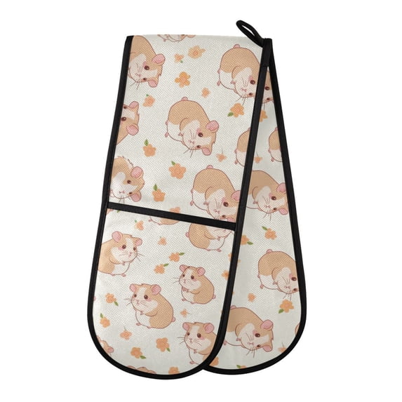 Dailycode Double Sided Oven Mitt with Loop Heat Resistant Kitchen Long Potholders 7" x 35" Lovely Hamster and Flowers