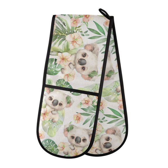 Dailycode Double Sided Oven Mitt with Loop Heat Resistant Kitchen Long Potholders 7" x 35" Lovely Koalas and Leaves