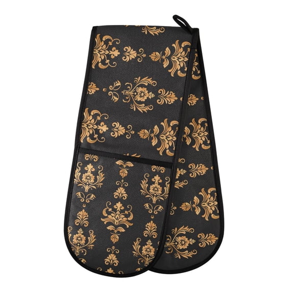Dailycode Double Sided Oven Mitt with Loop Heat Resistant Kitchen Long Potholders 7" x 35" Luxury Floral Damask