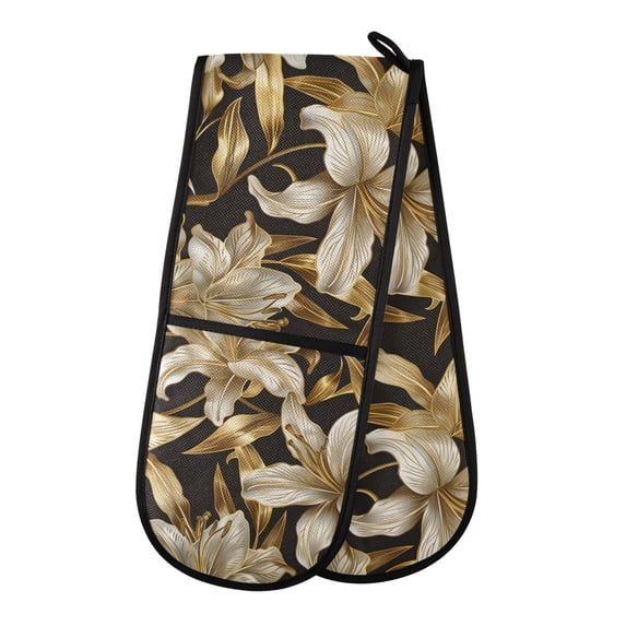 Dailycode Double Sided Oven Mitt with Loop Heat Resistant Kitchen Long Potholders 7" x 35" Luxury Lilies Floral Flower