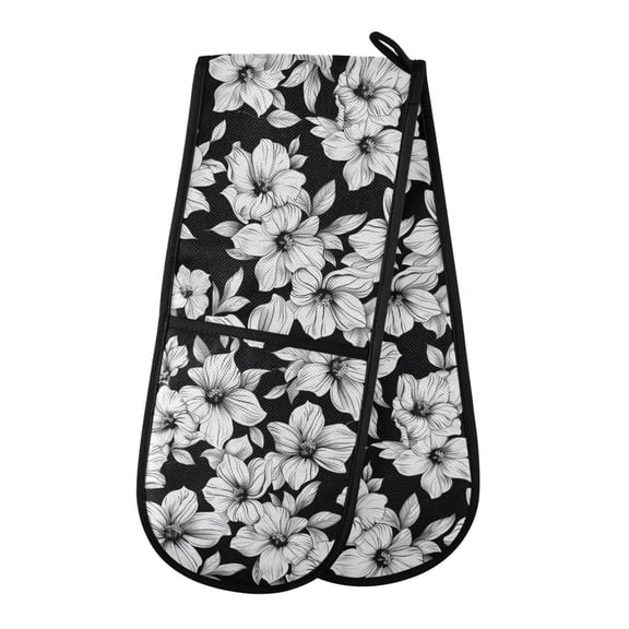 Dailycode Double Sided Oven Mitt with Loop Heat Resistant Kitchen Long Potholders 7" x 35" Magnolia Floral Flowers and Leaf