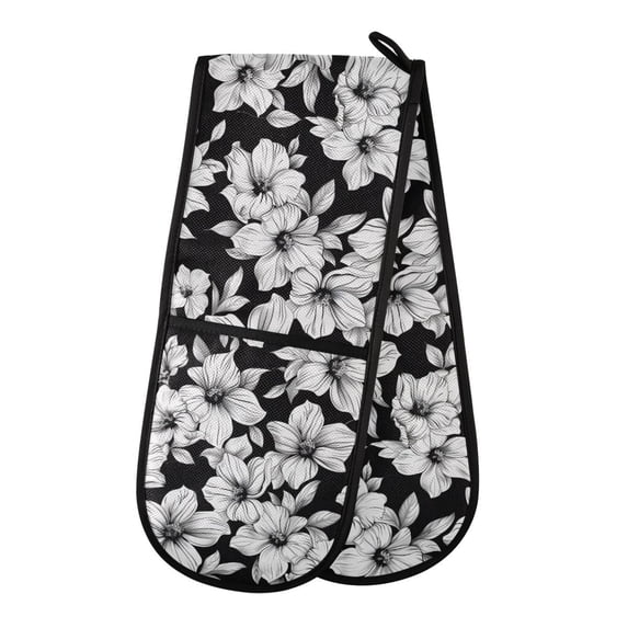 Dailycode Double Sided Oven Mitt with Loop Heat Resistant Kitchen Long Potholders 7" x 35" Magnolia Floral Flowers and Leaf