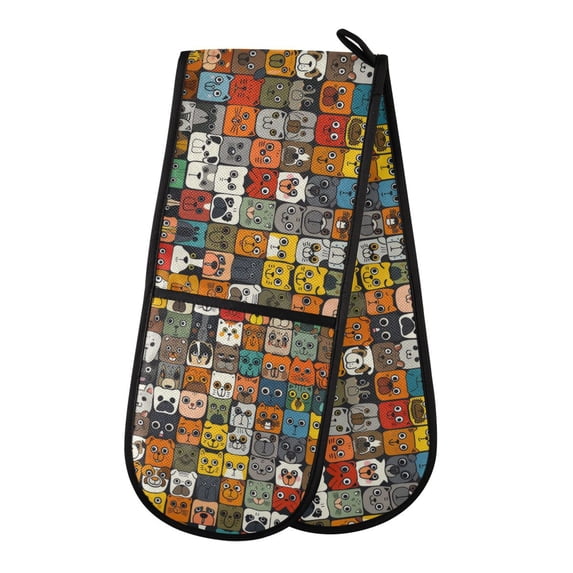 Dailycode Double Sided Oven Mitt with Loop Heat Resistant Kitchen Long Potholders 7" x 35" Many Cats Face