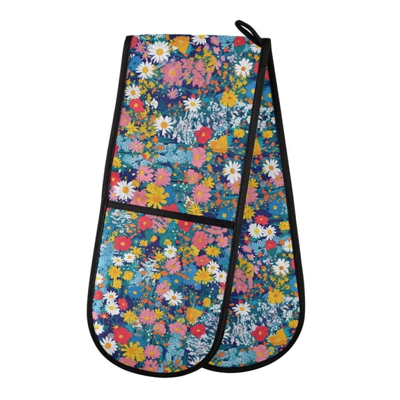 Dailycode Double Sided Oven Mitt with Loop Heat Resistant Kitchen Long Potholders 7" x 35" Midsummer Meadows Flower