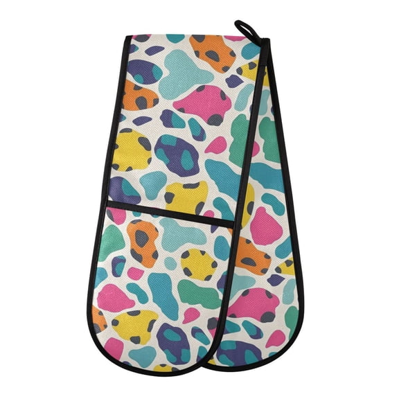 Dailycode Double Sided Oven Mitt with Loop Heat Resistant Kitchen Long Potholders 7" x 35" Minimalistic Colorful Leopard