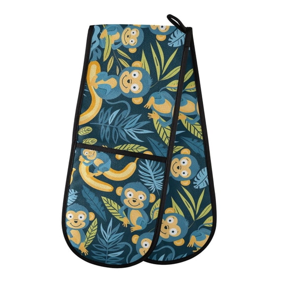Dailycode Double Sided Oven Mitt with Loop Heat Resistant Kitchen Long Potholders 7" x 35" Monkey and Banana