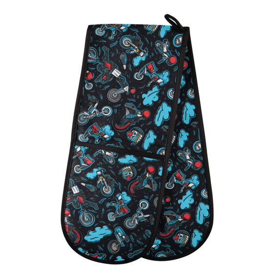 Dailycode Double Sided Oven Mitt with Loop Heat Resistant Kitchen Long Potholders 7" x 35" Motorbike and Biker