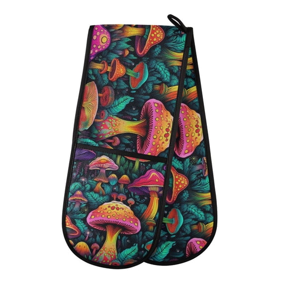 Dailycode Double Sided Oven Mitt with Loop Heat Resistant Kitchen Long Potholders 7" x 35" Mushroom and Leaves
