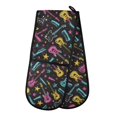 thumbnail image 1 of Dailycode Double Sided Oven Mitt with Loop Heat Resistant Kitchen Long Potholders 7" x 35" Neon Guitar Star, 1 of 6