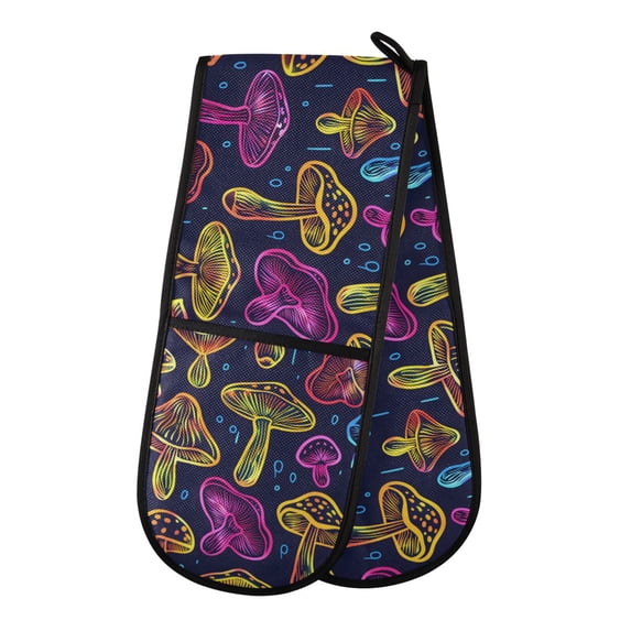 Dailycode Double Sided Oven Mitt with Loop Heat Resistant Kitchen Long Potholders 7" x 35" Neon Mushrooms
