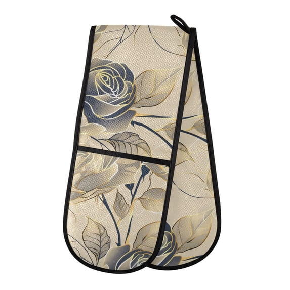 Dailycode Double Sided Oven Mitt with Loop Heat Resistant Kitchen Long Potholders 7" x 35" Noble Line Rose