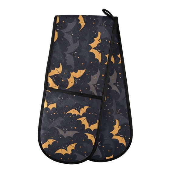 Dailycode Double Sided Oven Mitt with Loop Heat Resistant Kitchen Long Potholders 7" x 35" Orange Gray Black Bat Seamless