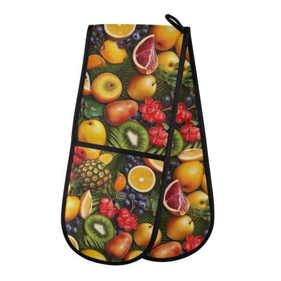 Dailycode Double Sided Oven Mitt with Loop Heat Resistant Kitchen Long Potholders 7" x 35" Orange Pineapple Pear