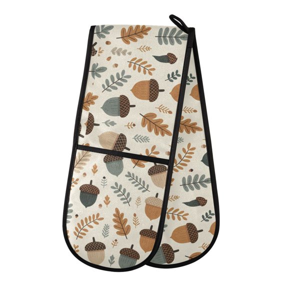 Dailycode Double Sided Oven Mitt with Loop Heat Resistant Kitchen Long Potholders 7" x 35" Palm Leaves and Acorn