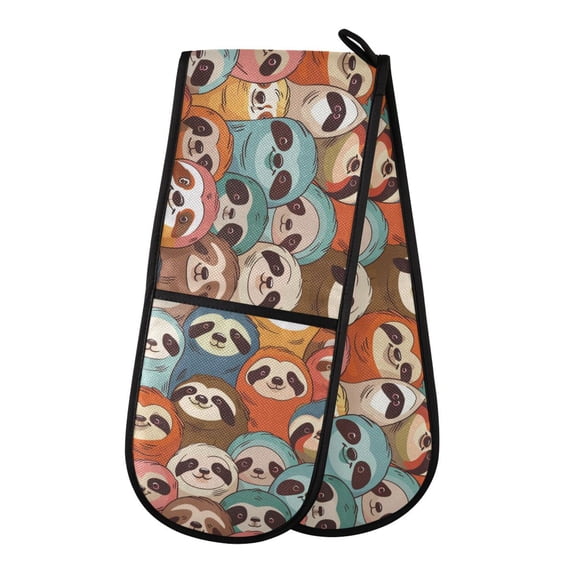 Dailycode Double Sided Oven Mitt with Loop Heat Resistant Kitchen Long Potholders 7" x 35" Pandas Head