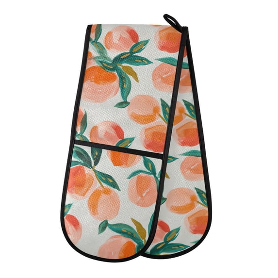 Dailycode Double Sided Oven Mitt with Loop Heat Resistant Kitchen Long Potholders 7" x 35" Peach Fruit