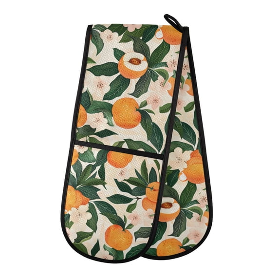 Dailycode Double Sided Oven Mitt with Loop Heat Resistant Kitchen Long Potholders 7" x 35" Peaches and Flower
