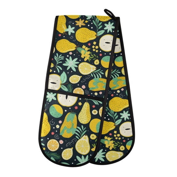 Dailycode Double Sided Oven Mitt with Loop Heat Resistant Kitchen Long Potholders 7" x 35" Pear Orange Orange Flower