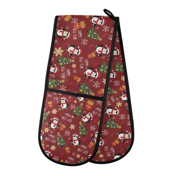 Dailycode Double Sided Oven Mitt with Loop Heat Resistant Kitchen Long Potholders 7" x 35" Penguin Christmas Tree