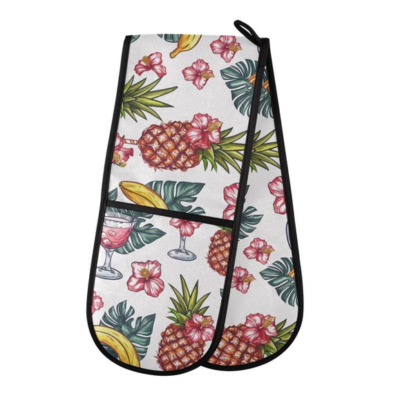 Dailycode Double Sided Oven Mitt with Loop Heat Resistant Kitchen Long Potholders 7" x 35" Pineapple Banana Drink Flower