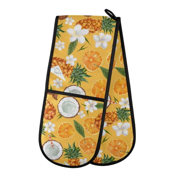 Dailycode Double Sided Oven Mitt with Loop Heat Resistant Kitchen Long Potholders 7" x 35" Pineapple Coconut Orange Flowers