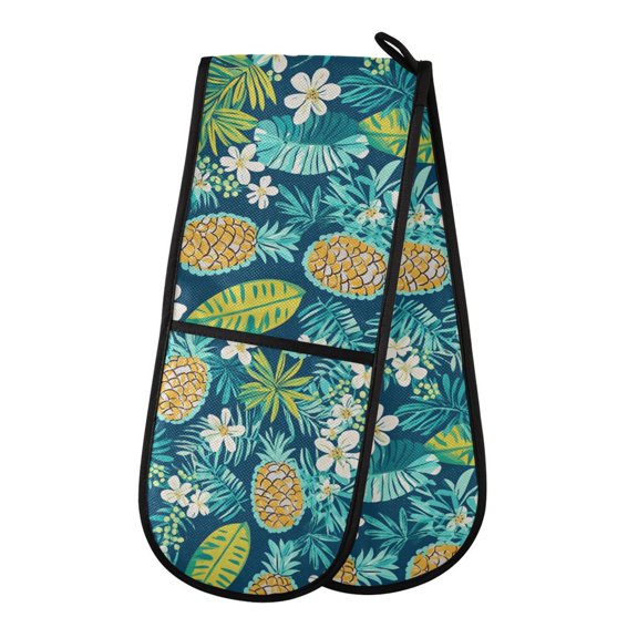 Dailycode Double Sided Oven Mitt with Loop Heat Resistant Kitchen Long Potholders 7" x 35" Pineapple Flower Leaves