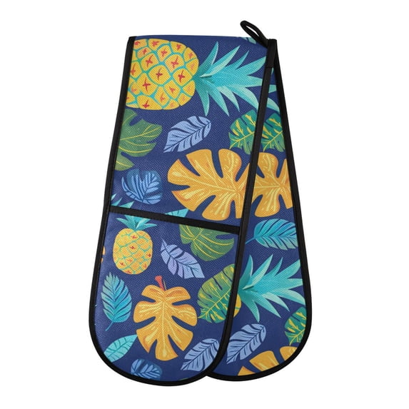 Dailycode Double Sided Oven Mitt with Loop Heat Resistant Kitchen Long Potholders 7" x 35" Pineapple and Tropical Leaf