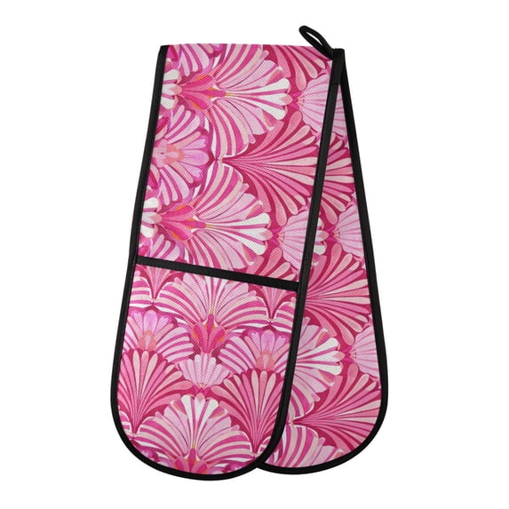 Dailycode Double Sided Oven Mitt with Loop Heat Resistant Kitchen Long Potholders 7" x 35" Pink Striped Shells