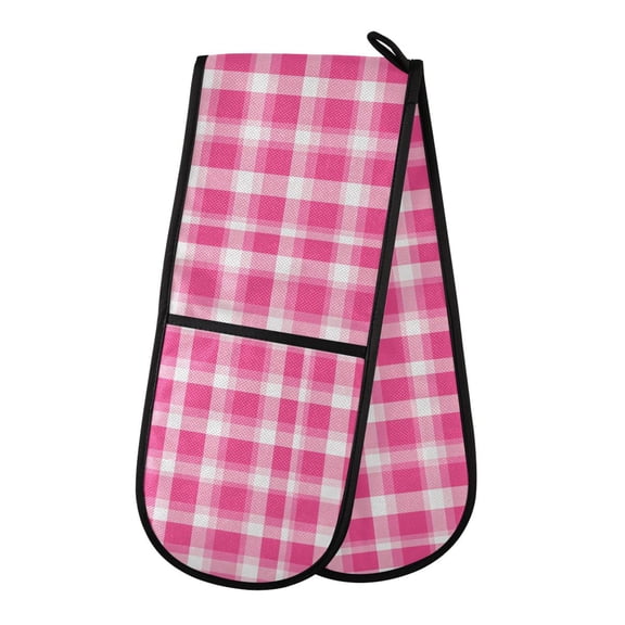 Dailycode Double Sided Oven Mitt with Loop Heat Resistant Kitchen Long Potholders 7" x 35" Pink White Plaid