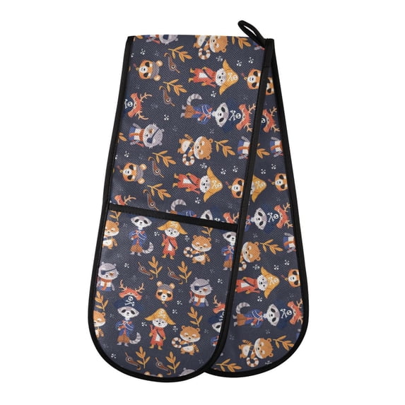 Dailycode Double Sided Oven Mitt with Loop Heat Resistant Kitchen Long Potholders 7" x 35" Pirate Civet Cat and Leaf