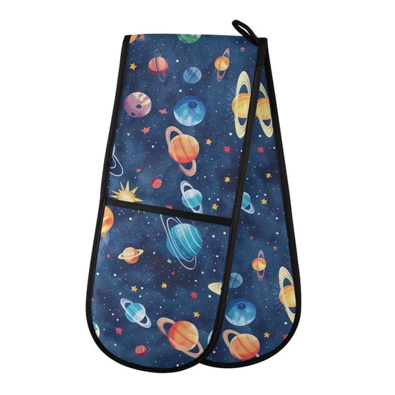 Dailycode Double Sided Oven Mitt with Loop Heat Resistant Kitchen Long Potholders 7" x 35" Planets Star Sun