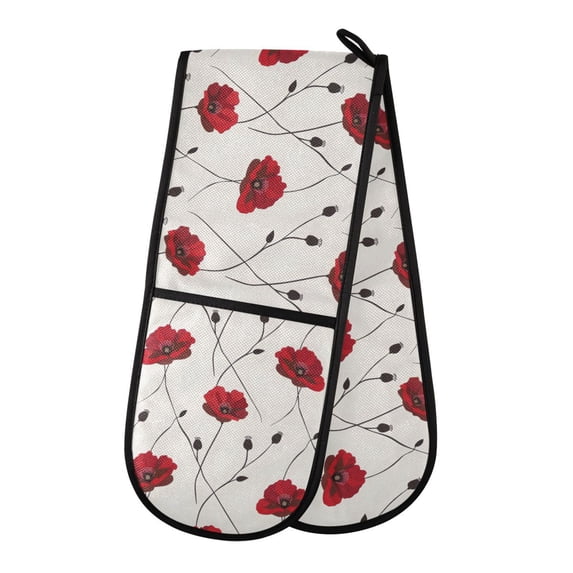Dailycode Double Sided Oven Mitt with Loop Heat Resistant Kitchen Long Potholders 7" x 35" Poppies Flower