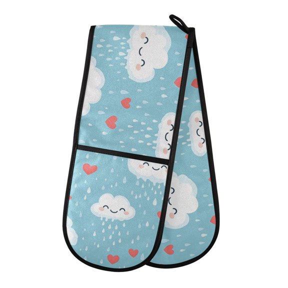 Dailycode Double Sided Oven Mitt with Loop Heat Resistant Kitchen Long Potholders 7" x 35" Rain Cloud Heart