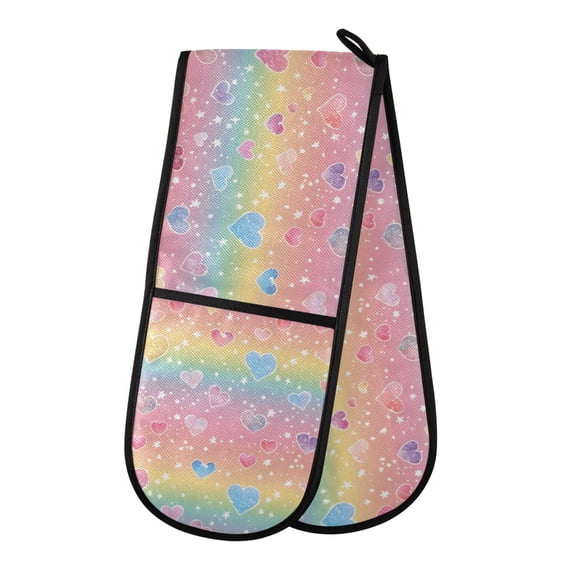 Dailycode Double Sided Oven Mitt with Loop Heat Resistant Kitchen Long Potholders 7" x 35" Rainbow Hearts
