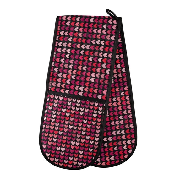 Dailycode Double Sided Oven Mitt with Loop Heat Resistant Kitchen Long Potholders 7" x 35" Red Pink Love Heart