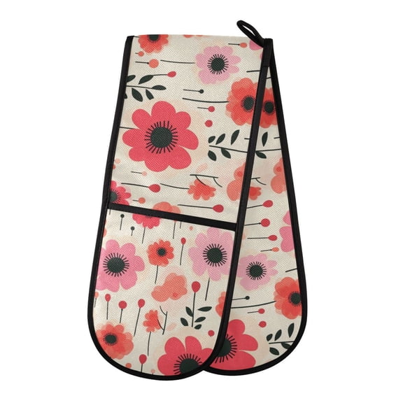 Dailycode Double Sided Oven Mitt with Loop Heat Resistant Kitchen Long Potholders 7" x 35" Retro Flowers Florid