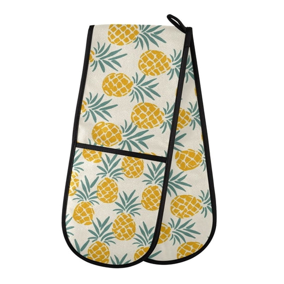 Dailycode Double Sided Oven Mitt with Loop Heat Resistant Kitchen Long Potholders 7" x 35" Retro Pineapples
