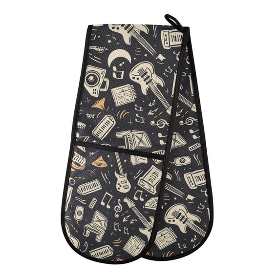 Dailycode Double Sided Oven Mitt with Loop Heat Resistant Kitchen Long Potholders 7" x 35" Rock Music