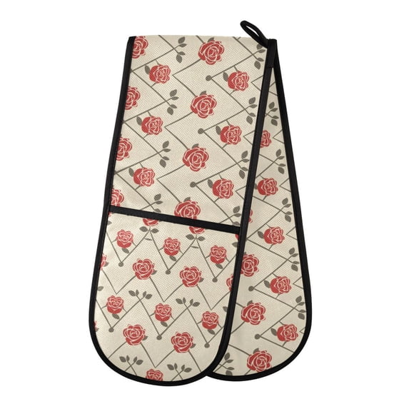 Dailycode Double Sided Oven Mitt with Loop Heat Resistant Kitchen Long Potholders 7" x 35" Rose and Line
