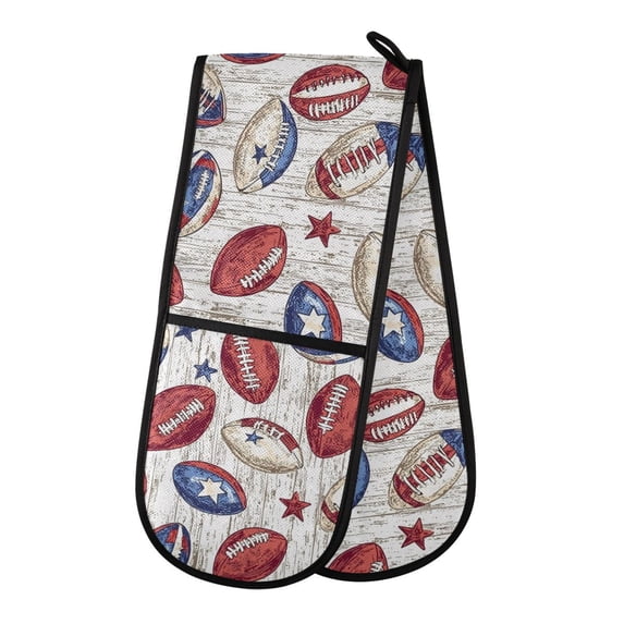 Dailycode Double Sided Oven Mitt with Loop Heat Resistant Kitchen Long Potholders 7" x 35" Rugby and Stars