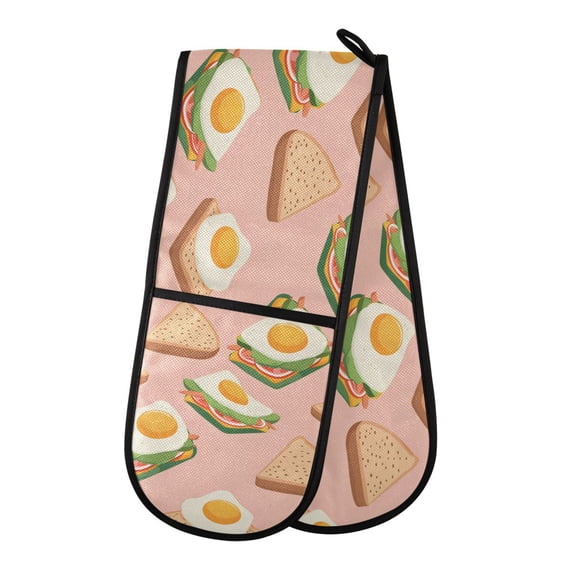 Dailycode Double Sided Oven Mitt with Loop Heat Resistant Kitchen Long Potholders 7" x 35" Sandwiches and Egg