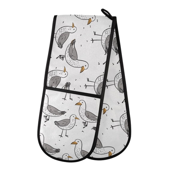 Dailycode Double Sided Oven Mitt with Loop Heat Resistant Kitchen Long Potholders 7" x 35" Seagulls Bird Lines