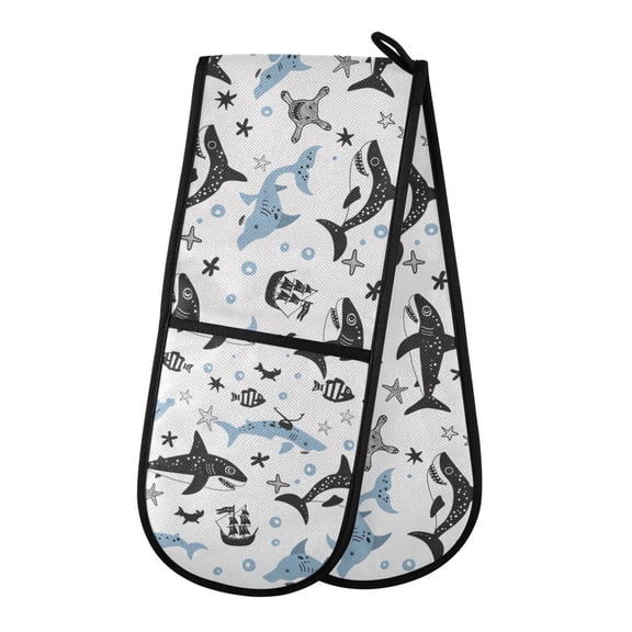 Dailycode Double Sided Oven Mitt with Loop Heat Resistant Kitchen Long Potholders 7" x 35" Shark Starfish Boat
