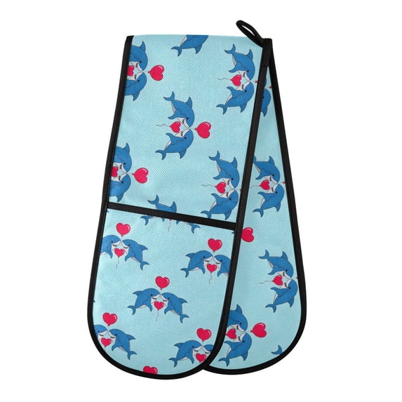 Dailycode Double Sided Oven Mitt with Loop Heat Resistant Kitchen Long Potholders 7" x 35" Shark with Love Balloon