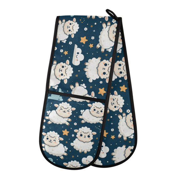 Dailycode Double Sided Oven Mitt with Loop Heat Resistant Kitchen Long Potholders 7" x 35" Sheep Cloud Star