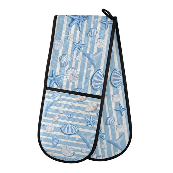 Dailycode Double Sided Oven Mitt with Loop Heat Resistant Kitchen Long Potholders 7" x 35" Shells Starfish Corals