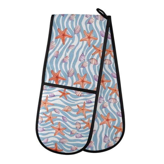 Dailycode Double Sided Oven Mitt with Loop Heat Resistant Kitchen Long Potholders 7" x 35" Shells Starfish on Wave